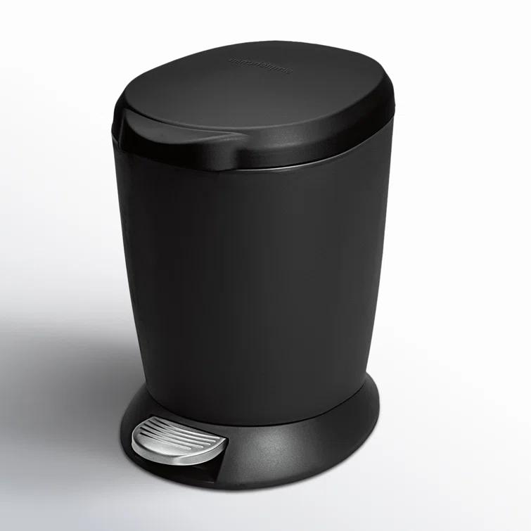 simplehuman 6 Liter / 1.6 Gallon Small Compact Round Bathroom Step Trash Can, Plastic