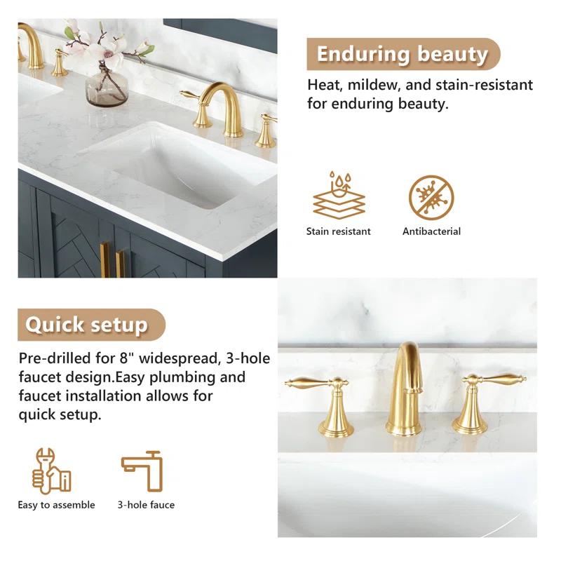 Ceres 61" Engineered Stone Double Bathroom Vanity Top with Sink