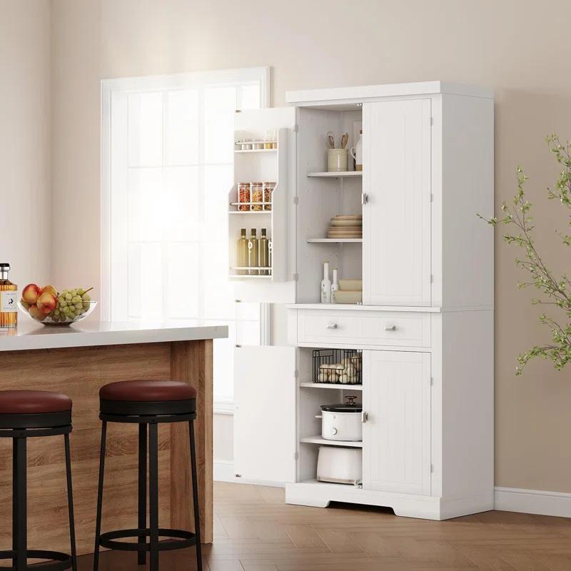 Lark Manor™ 72" Tall Kitchen Pantry Storage Cabinet, Freestanding High Wooden Cupboard With 4 Doors And 1 Drawer, 2 Adjustable Shelves And 6 Door Shelves