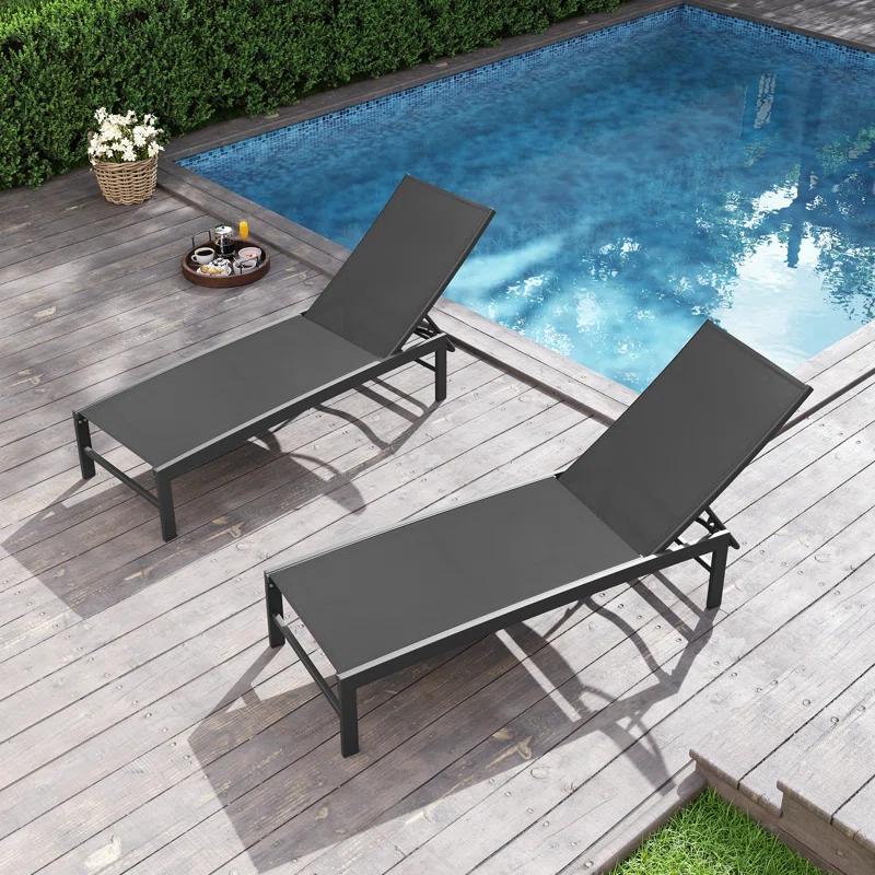 Blevens Outdoor Aluminum Chaise Lounge (Set of 2)