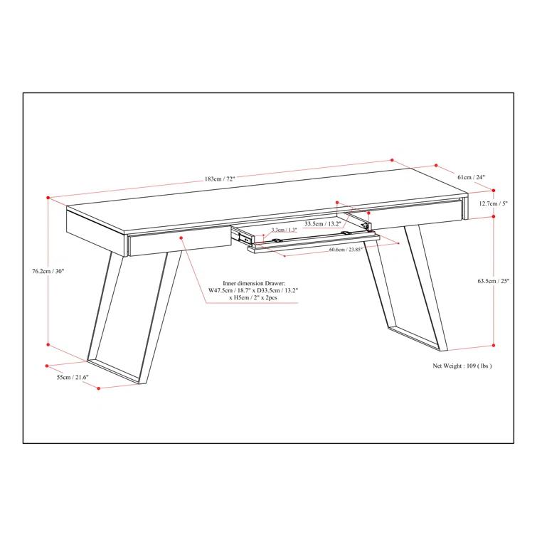 Simpli Home Lowry Solid Acacia Wood Desk, Industrial Style with Keyboard Tray and 2 Drawers