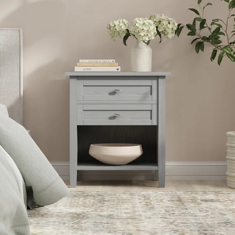 Simpli Home Warm Shaker 24"W Solid Wood Bedside Table with Two Drawers & Reviews | Wayfair