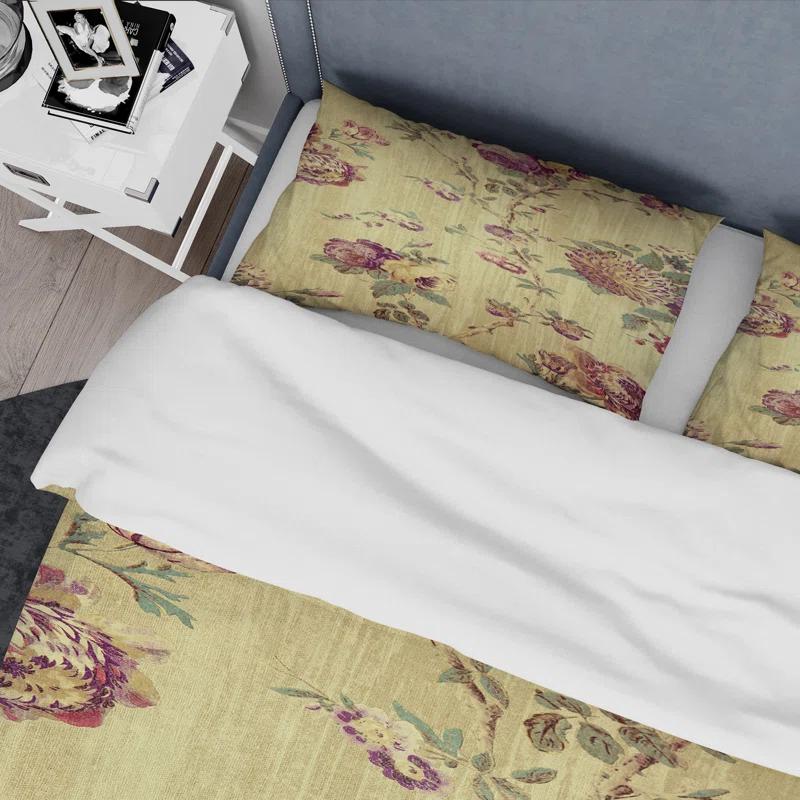 Vintage Purple Flowers - Vintage Floral Duvet Cover Set - Microfiber Polyester