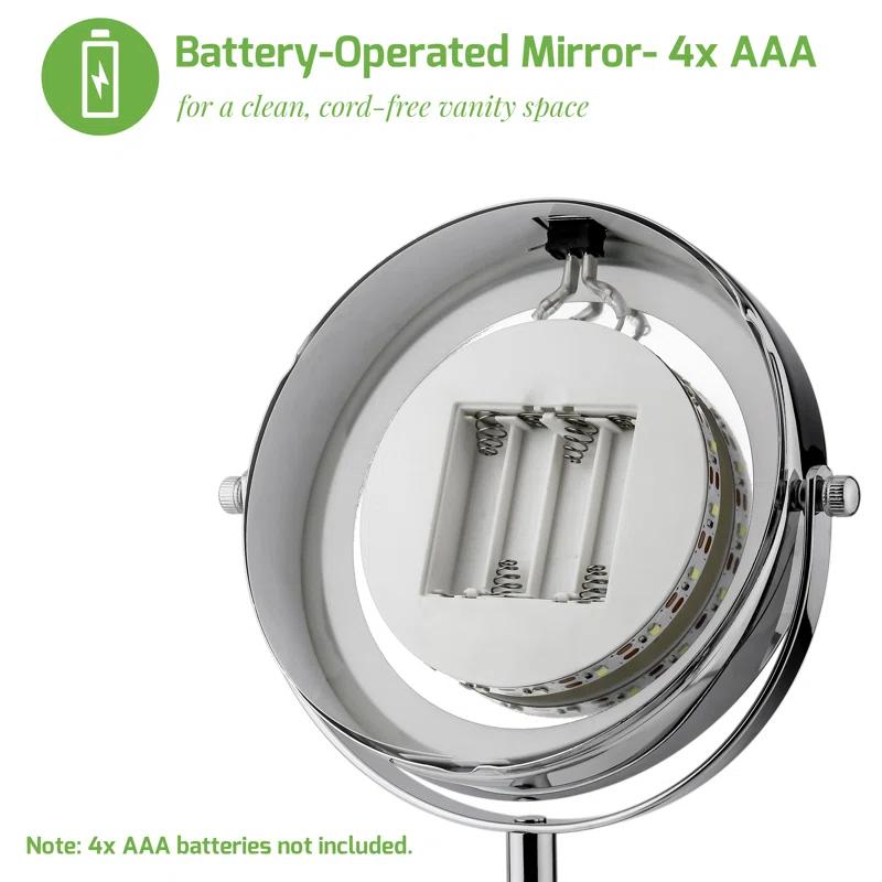 Ovente OVENTE 6" Lighted Makeup Mirror with 1X/7X Magnification, Cordless Tabletop Mount Vanity Round Mirror with 360° Swivel Design and Double Sided Cool Tone LED Ring Light, Nickel Brushed MLT60BR1X7X
