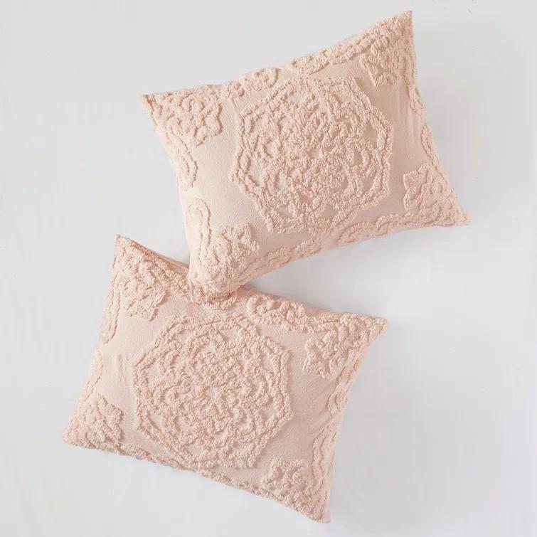 Gracie Mills Ray Boho Tufted Cotton Chenille Medallion Fringe Coverlet Set