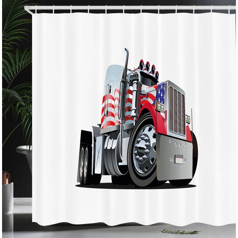 East Urban Home East Urban Home Truck Shower Curtain American Flag Motif Hood Red White Blue