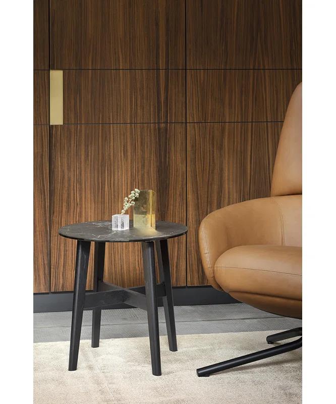 Calligaris Abrey Round End Table with Wooden Base