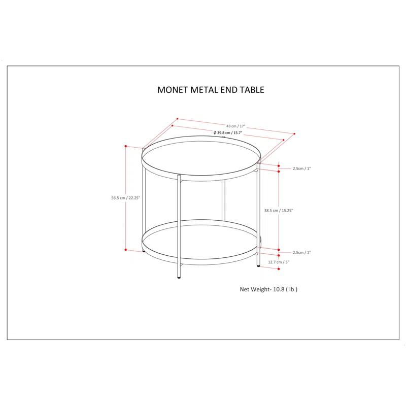 Simpli Home Monet 17"W Round Metal End Table with Flippable Tray Top