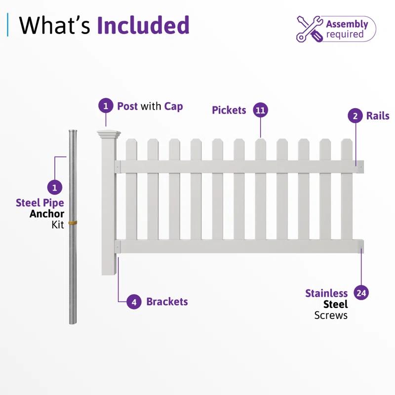 WamBam No-Dig Fence 3ft H x 6ft W (1 Panel + 1 Post) No Dig WamBam Newport Fence Kit, White Vinyl Picket Fence, Easy Install Outdoor Fence for Backyard or Patio, DIY Decorative Fencing, ZP19002