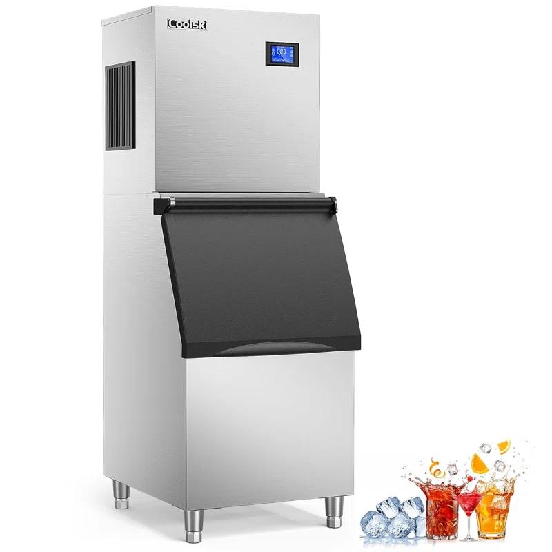 Coolski Coolski Commercial Ice Machine 350 lb. Daily Production Clear Cube Ice, Freestanding Ice Maker For restaurants Bars Hotels, Stainless Steel