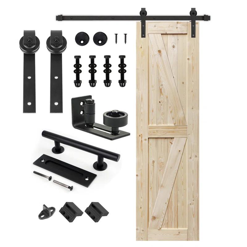 S&Z TOPHAND S&Z TOPHAND Unfinished British Brace Knotty Barn Door with Sliding Door Hardware Kit/Solid Wood/Sliding Door/Double Surfaces/A Simple Assembly is Required