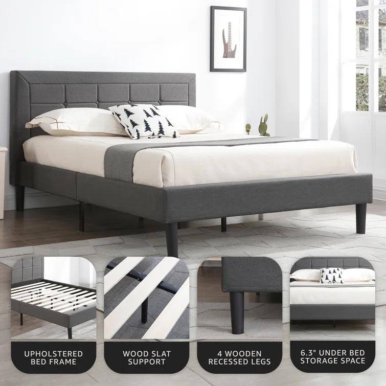 DeCoro Home DeCoro Mornington Upholstered Platform Bed Frame and Headboard