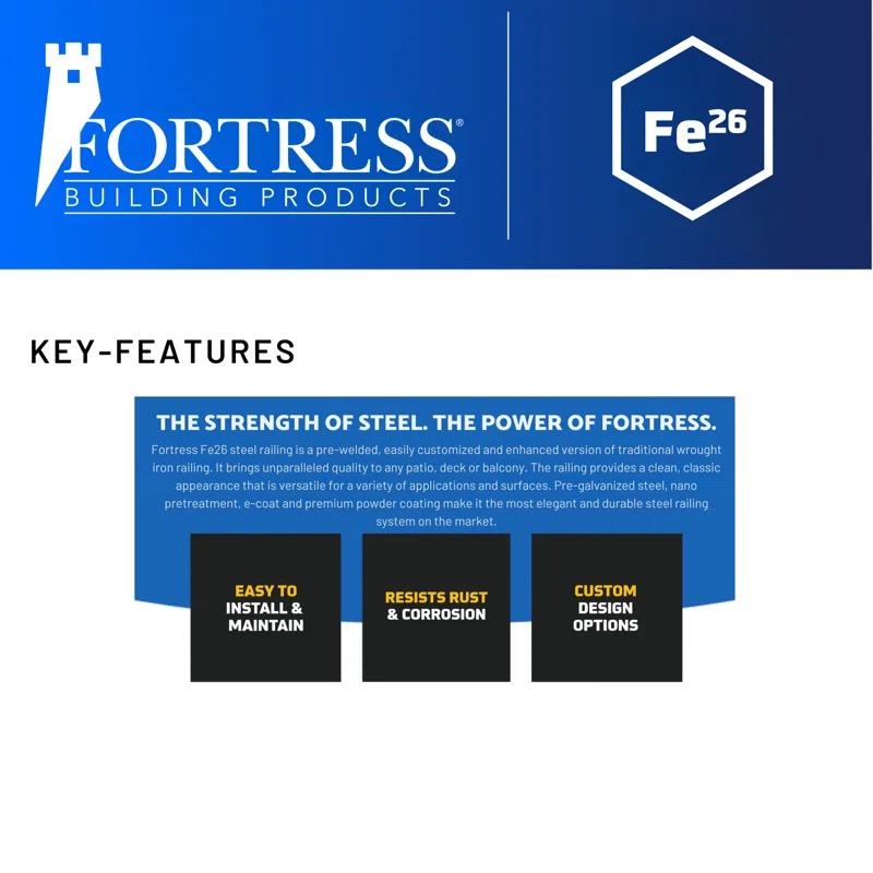 Fortress Building Products Fe26 2 in. x 45.5 in. Steel Railin.g Lin.e Post with Brackets | Wayfair