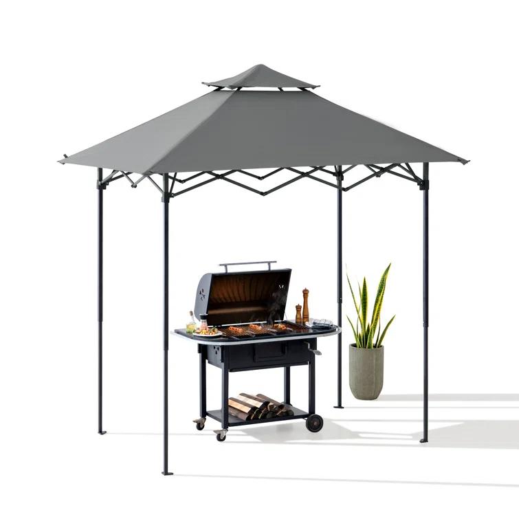 SUNJOY 8' x 5'  Pop up Grill Gazebo Double Tiered Outdoor Gazebo Standing-Height Canopy with Magnetic LED Light, Adjustable Ceiling Height, for BBQ,Picnics, Outdoor Events & Reviews | Wayfair