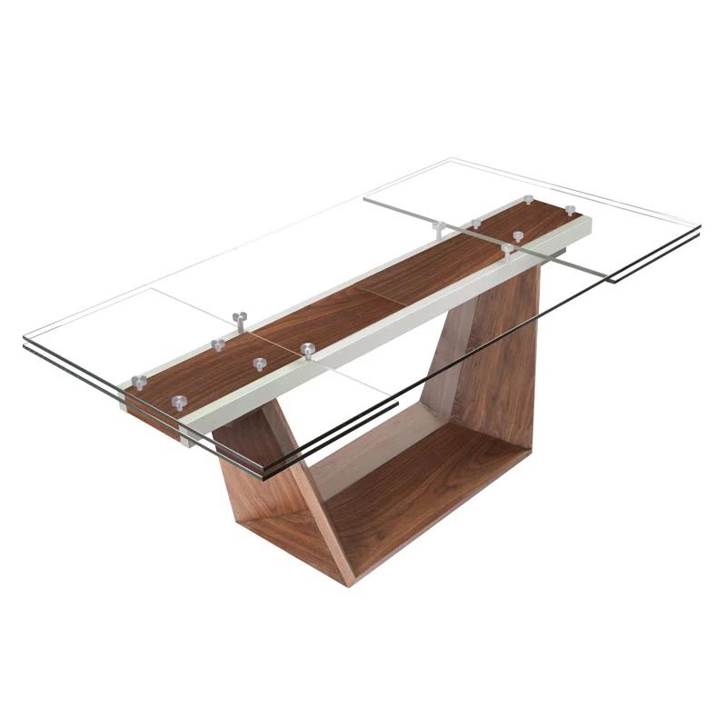 Davee Extendable Glass Top Solid Wood Base Dining Table
