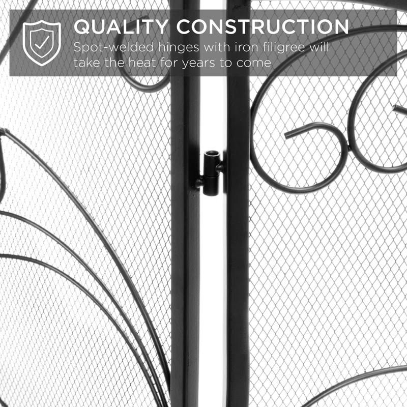 Winston Porter Lissowski 3-Panel 55"x33" Wrought Iron Fireplace Safety Screen Decorative Scroll Spark Guard Cover