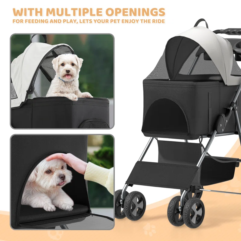 MoNiBloom Folding Pet Stroller, Foldable Dog Jogger Stroller with Detachable Carrier, Basket and Cup Holder