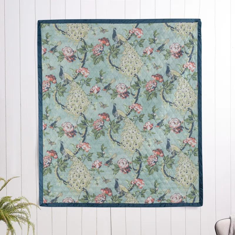 Greenland Home Fashions Pavona Peacock Velvet Binding Quilted Throw