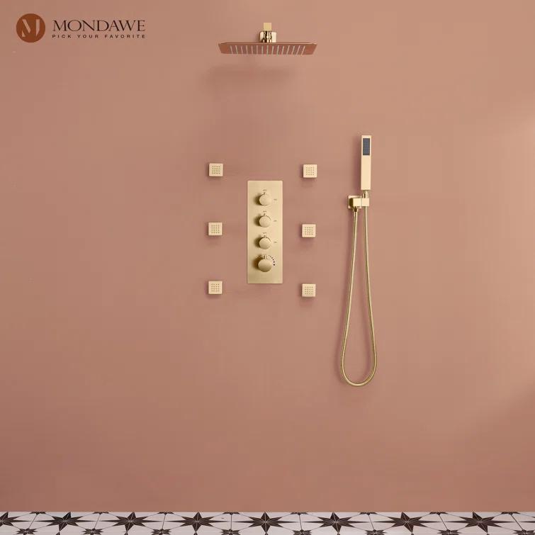 mondawe Herathena 3 Functions Wall Mounted Luxury Shower System with 6 Body Jets (Rough-in Valve Included) WF6310-12BG-WM