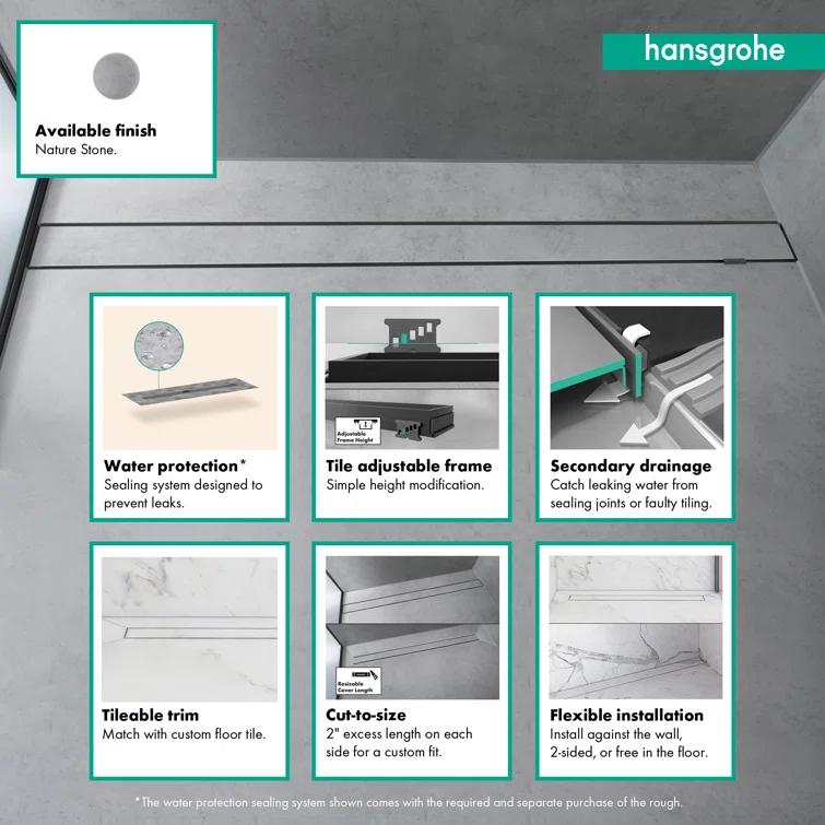 Rain Rock Trim Flex 35 1/4" Linear Grid Shower Drain