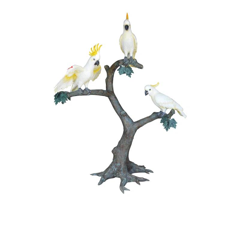 Nifao Statues Three Cockatoo on a Tree Bronze Statue -  Size: 55"L x 34"W x 68"H.