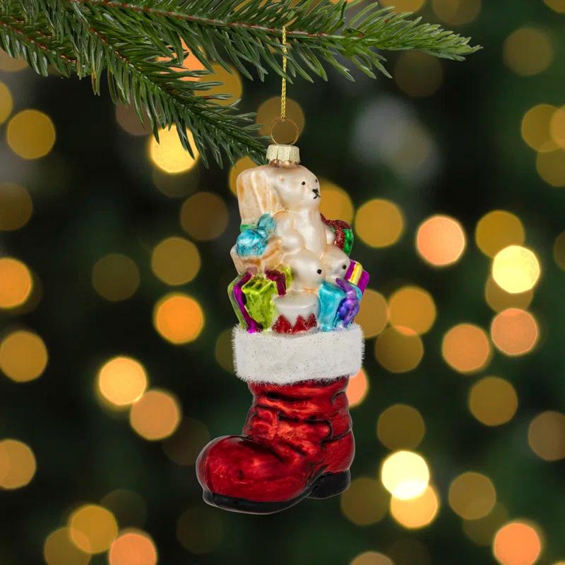 Northlight Seasonal 5" Shiny Red Present Filled Stocking Hanging Glass Christmas Ornament