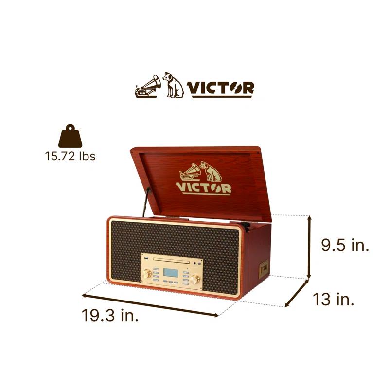 Victor 8-in-1 Wood Music Center with Bluetooth Vinyl Record Player