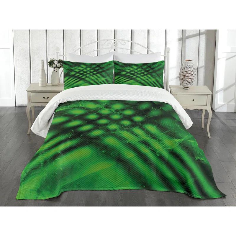 Ambesonne Ambesonne Lime Green Bedspread Set Psychedelic Blurry Hunter Green Black