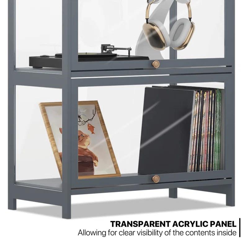 Magshion Modern 55" 4-Tier Transparent Display Cabinet Floor Standing Showcase With Flip-Up Door, Ideal For Living Room, Bedroom, Or Office Curio Collection