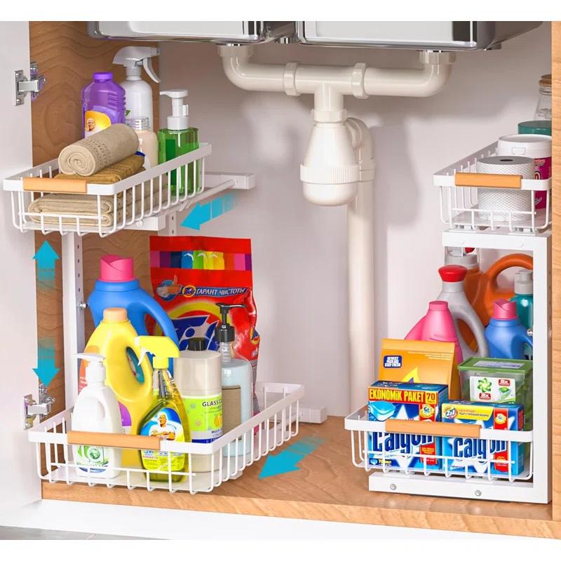 Under Sink Organizer Storage 2 Pack, 2 Tier Slide Out Height Adjustable Pull Out Cabinet Organizer Drawer for Kitchen Bathroom Large Under Sink Shelf Rack Caddy for Pantry, Grey