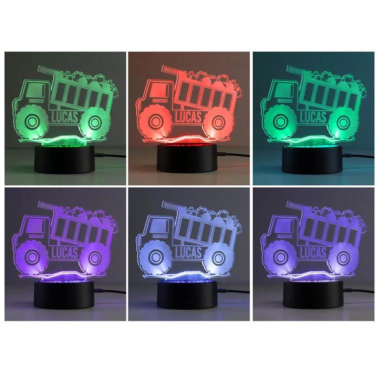 CPS Dump Truck LED Night Light with Custom Name Laser Engraved on Acrylic Design Insert