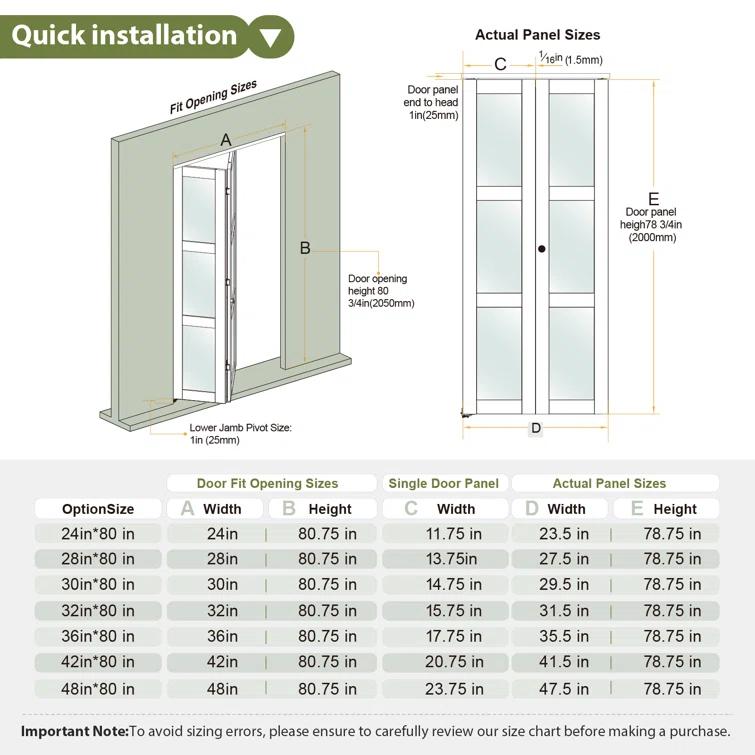 EASELIFE Frosted Glass And Solid Manufactured Wood Bi-Fold Door With Installation Hardware Kit