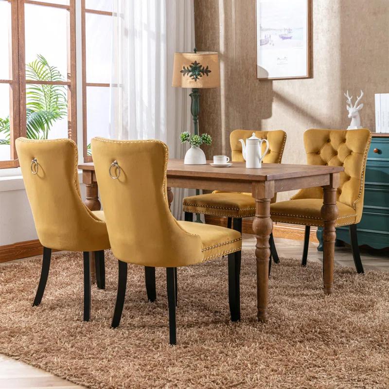 Rosdorf Park Allena Tufted Velvet/Linen Wing Back Parsons Chair (Set of 2)
