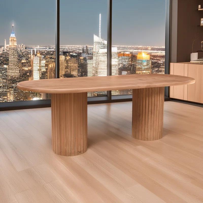 Wade Logan® Chellapah Solid Wood 84" Mid-Century Modern Fluted Double Pedestal Dining Table