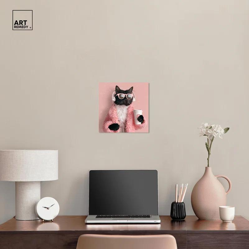 Art Remedy Glam Cat Headphones Canvas Cute Cat Art Prints by Art Remedy