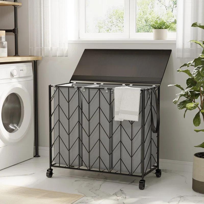 BINNBOX 142L Laundry Hamper 3 Section with Lid