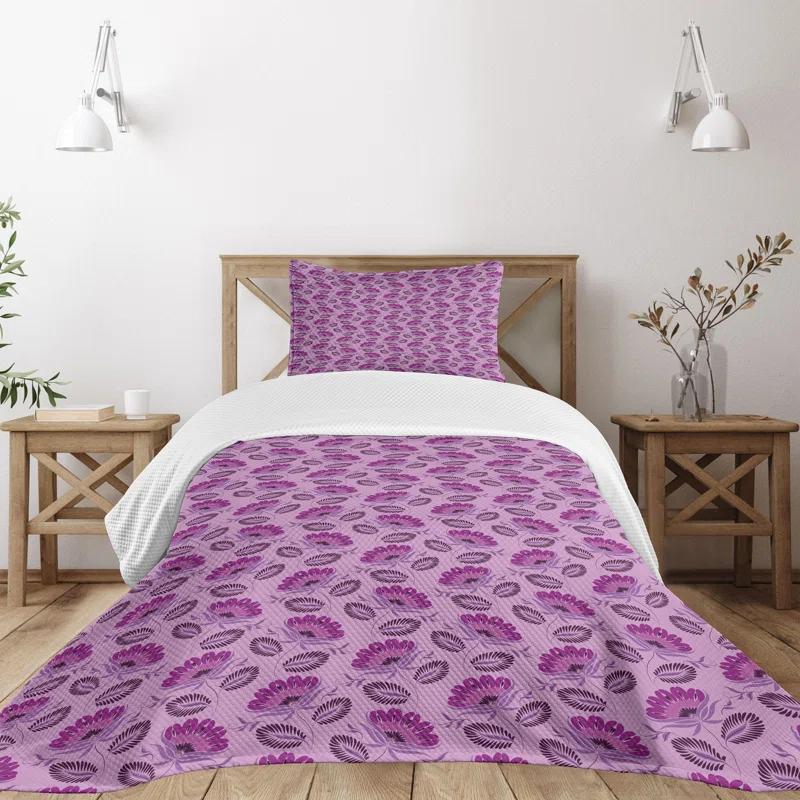Ambesonne Ambesonne Purple Bedspread Set  Nature Inspired Flora  Purple Lilac Dark Purple