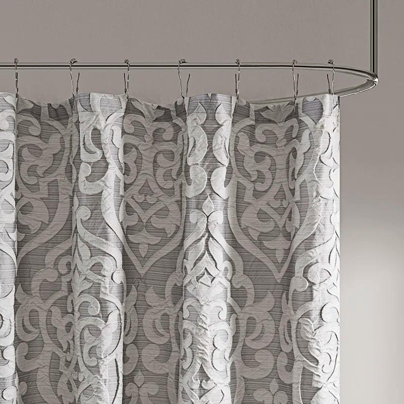 72"x72" Silver Damask Jacquard Shower Curtain