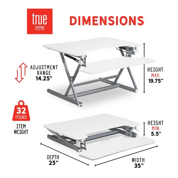 True Seating True Seating Ergo Height Adjustable Small Standing Desk Converter