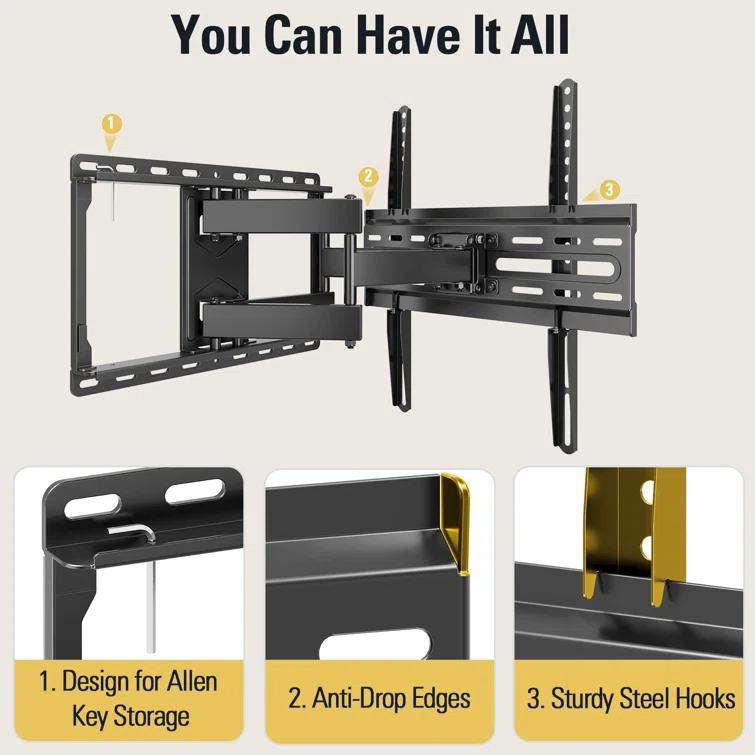 BEACHWATER POOL & SPA, LLC TV Wall Mount For 32-65 Inch TV, TV Mount With Swivel And Tilt, Full Motion TV Bracket With Articulating Dual Arms, Fits 16Inch Studs, Max VESA 400X400 Mm, 99Lbs