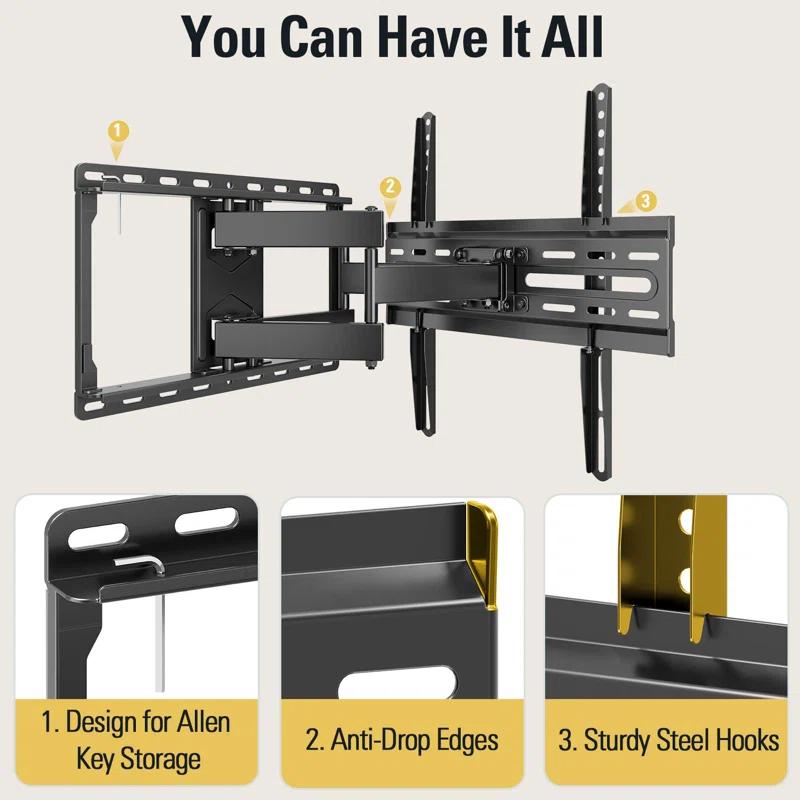 BEACHWATER POOL & SPA, LLC TV Wall Mount For 32-65 Inch TV, TV Mount With Swivel And Tilt, Full Motion TV Bracket With Articulating Dual Arms, Fits 16Inch Studs, Max VESA 400X400 Mm, 99Lbs