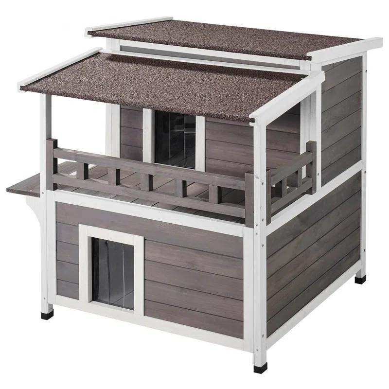 Archie & Oscar™ Outdoor Cat House 2-story Wooden Feral Cat Shelter with Balcony & Roof
