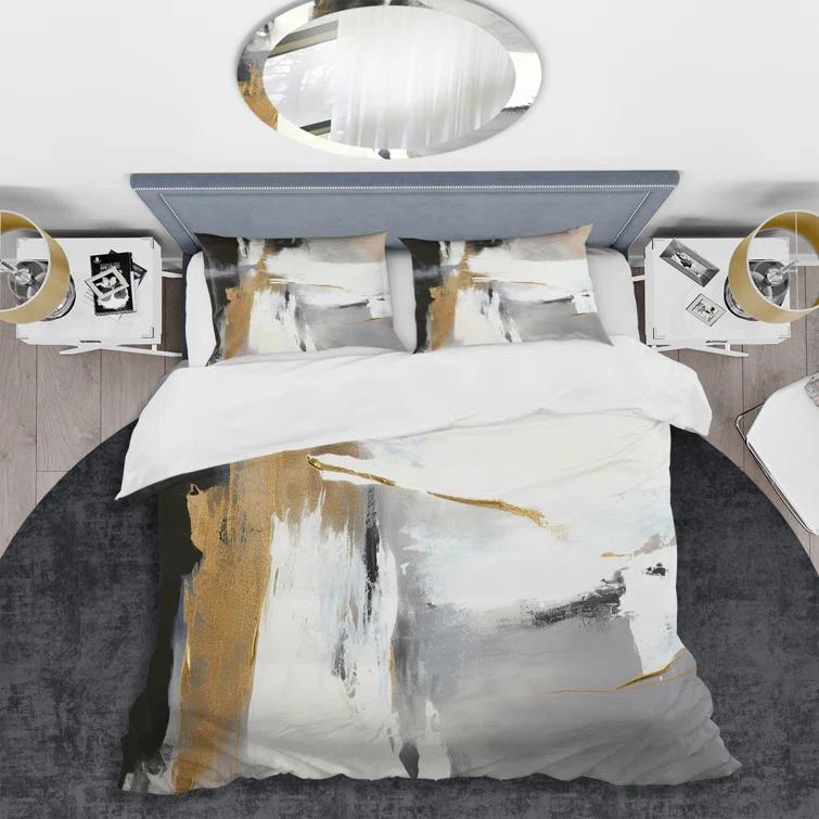 Design Art Black And Gold Harmony Of Marble VI - Abstract Marble Duvet Cover Set - Microfiber Polyester