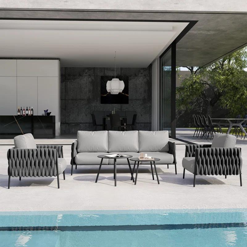 EAST OAK Patio Furniture Set 5 Pieces Sofa with Two Round Coffee Table  and Waterproof Thick Cushion Deep Seating