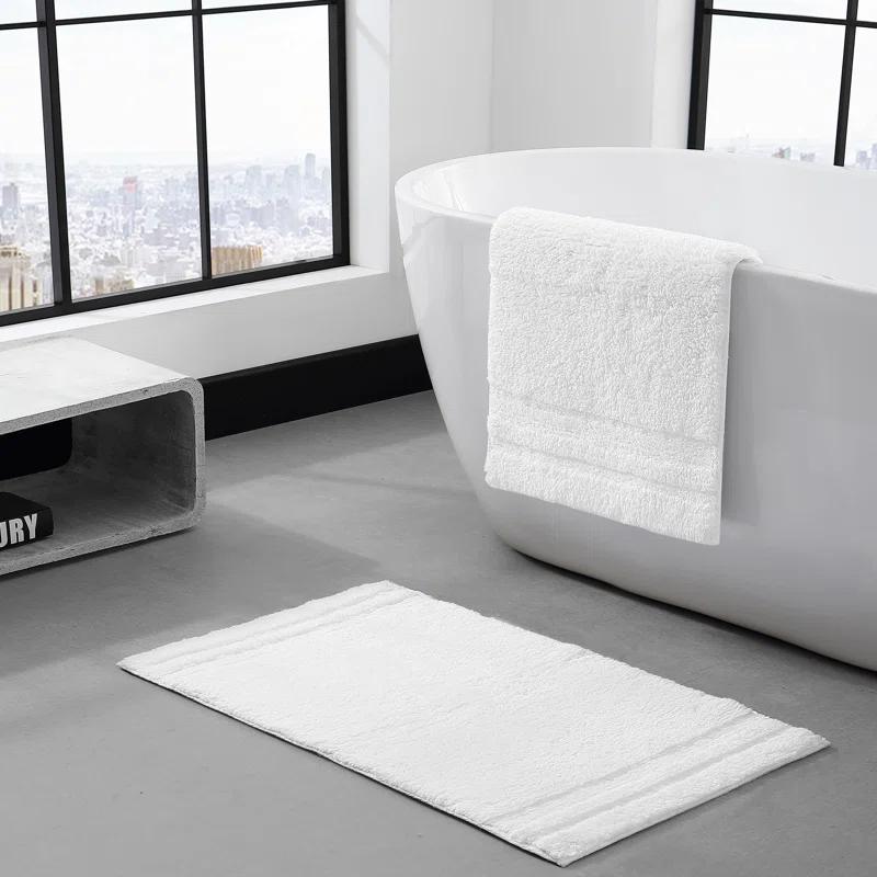 Vera Wang Eden Plush Pile Solid Reversible Cotton White 2 Piece Bath Rug Set