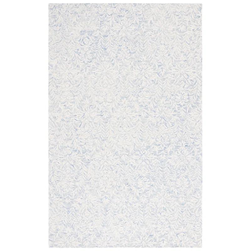 Ivory and Blue Hand-Tufted Wool Floral Rug 6' x 9'