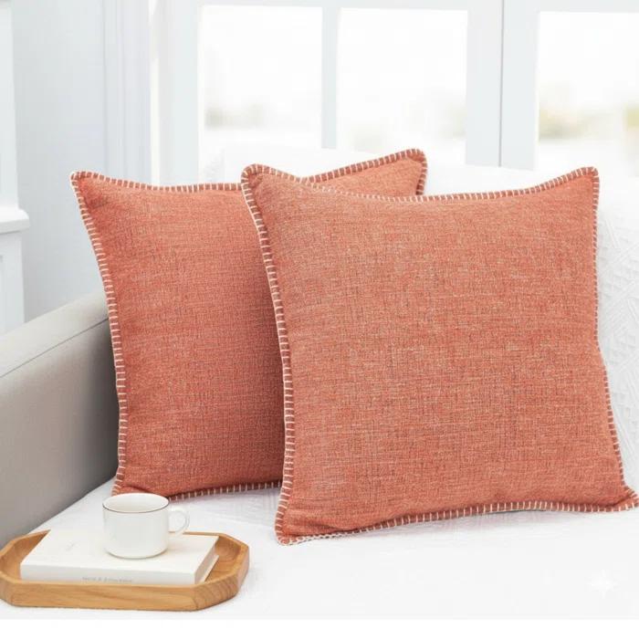 Oveesha Soft Chenille Throw Pillow Covers With Stitched Edge (Set of 2)