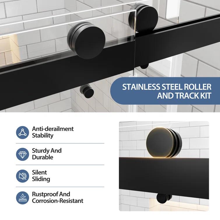 Rizzon 56-60 " W X 76 " H Double Sliding Frameless Shower Door  5/16" Tempered Glass, Stainless Steel Hardware | Wayfair