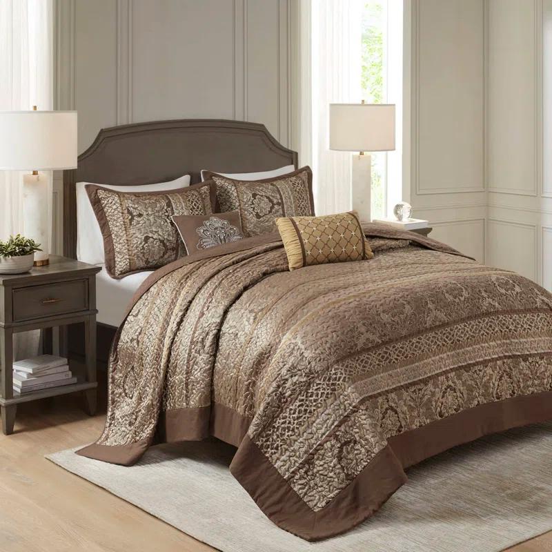 Madison Park Bellagio 5 Piece Reversible Jacquared Coverlet Set