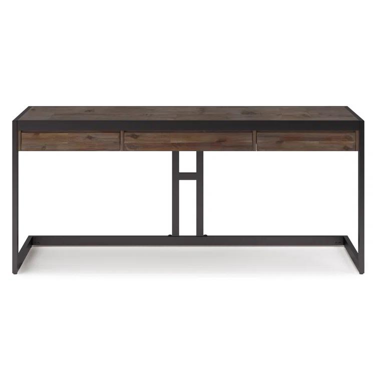 Simpli Home Erina Solid Acacia Wood Desk, Industrial Style with Keyboard Tray and 2 Drawers